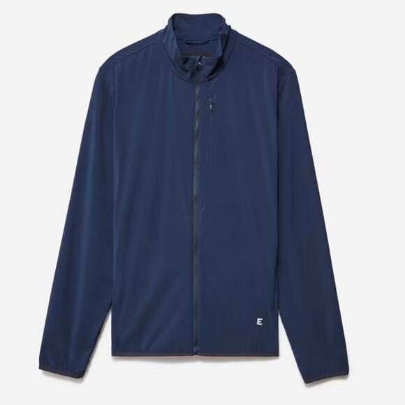 EVERLANE Uniform Sport Windbreaker Soft Shell Navy Stretch Zip Pockets Large NEW - Picture 1 of 8